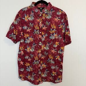 Volcom Floral Button Up Short Sleeve Shirt Red Surf Casual Men’s Size Large